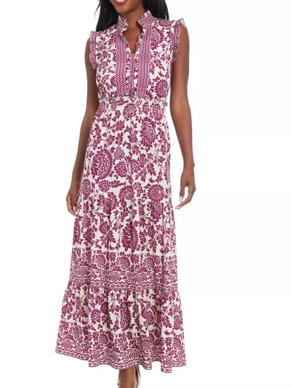 London Times Floral Smocked-Waist Maxi Dress - 18W